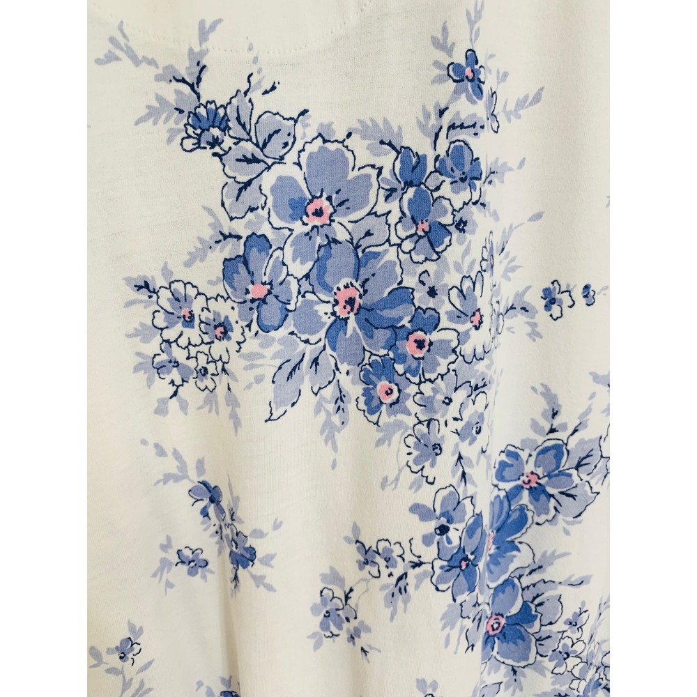 Aria Blue Floral 100% Cotton Jersey Chemise Nightgown S Sleeveless Pockets - Picture 6 of 16